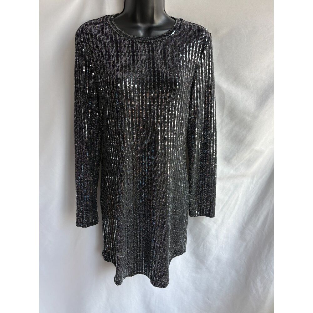 B. Darlin Sparkly Black Silver Long Sleeve Dress Size L Cocktail Party New Years